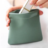 simple solid coin bag magnetic sealing mini lipstick bag toiletry bag girls cosmetic bag purses bag plain fashion pu makeup bag