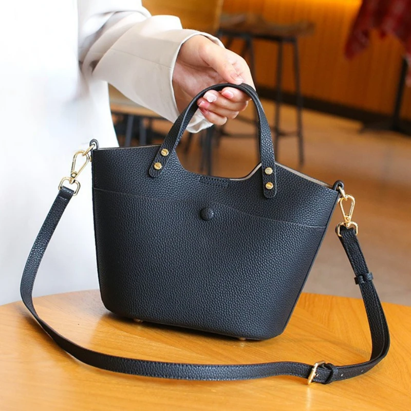 

Women Bag Vegetable Basket 2022 New Real Leather Bucket Handbag Fashion Versatile One Shoulder Crossbody Underarm Commuting Bag