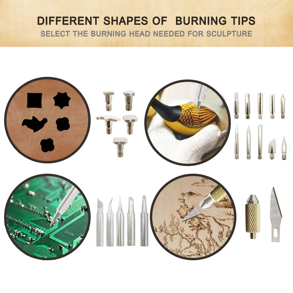 

82PCS Wood Burning Kit Sculpture Embossing Soldering Tips Wood Burning Pen DIY Various Kits US/EU/UK Plug