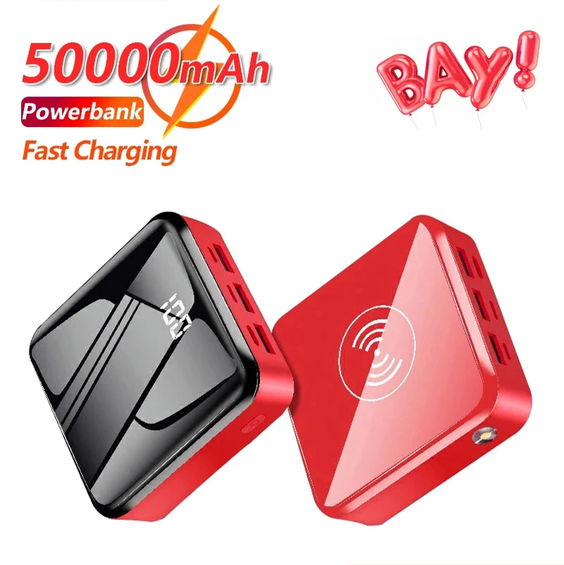 

50000mAh Mini QI Wireless Fast Charging Power Bank with 3USB Ports Digital Display External Battery for IPhone Xiaomi Samsung
