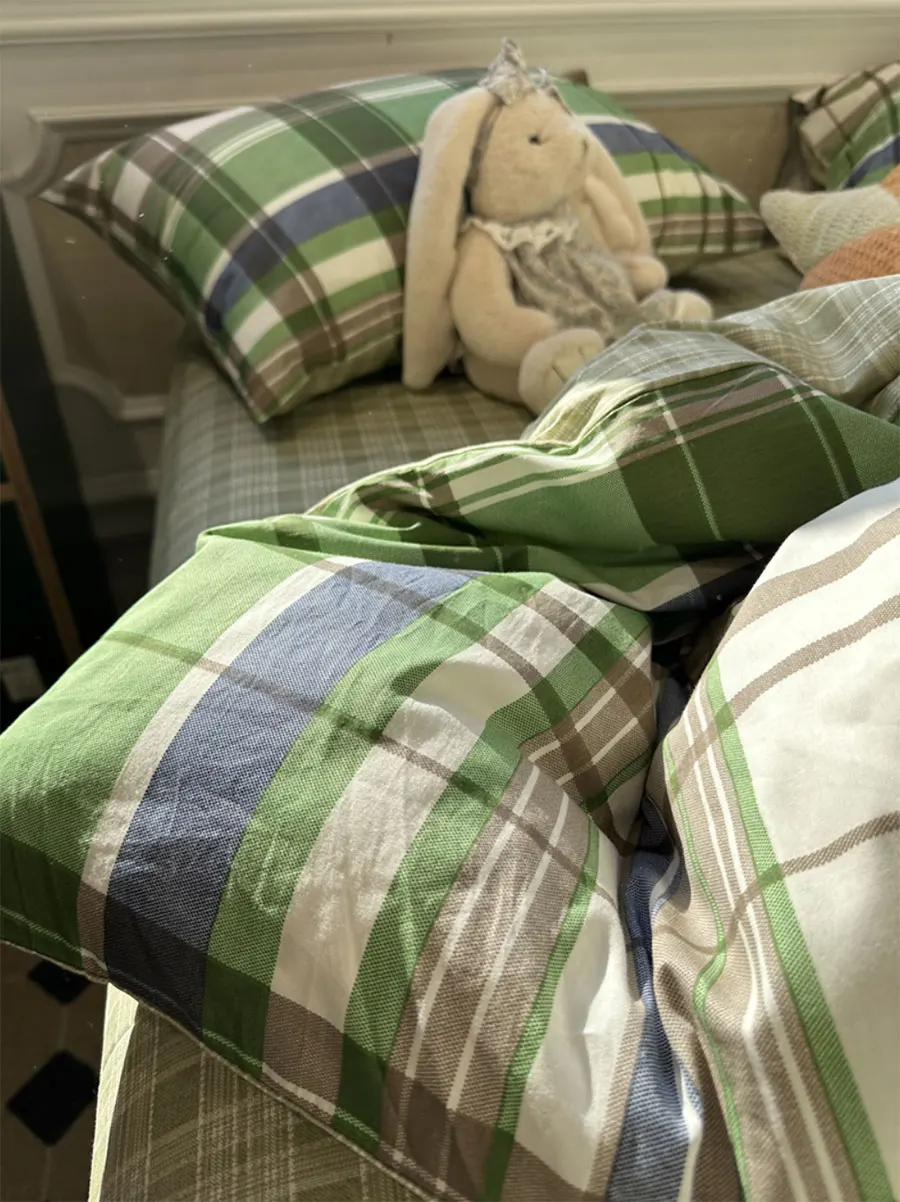

Fashion plaid green khaki bedding set kid teen,twin full queen king trend cotton home textile bed sheet pillow case quilt cover