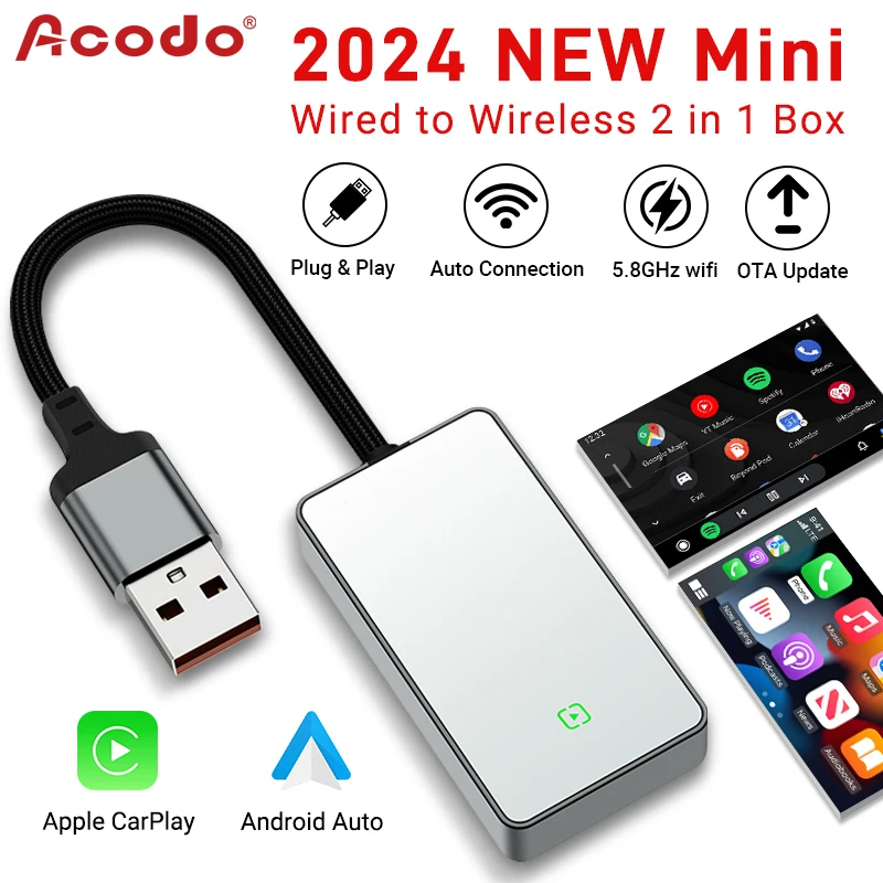 Новый проводной и беспроводной адаптер для CarPlay Acodo Android Auto 2 в 1 Смарт-бокс быстрое