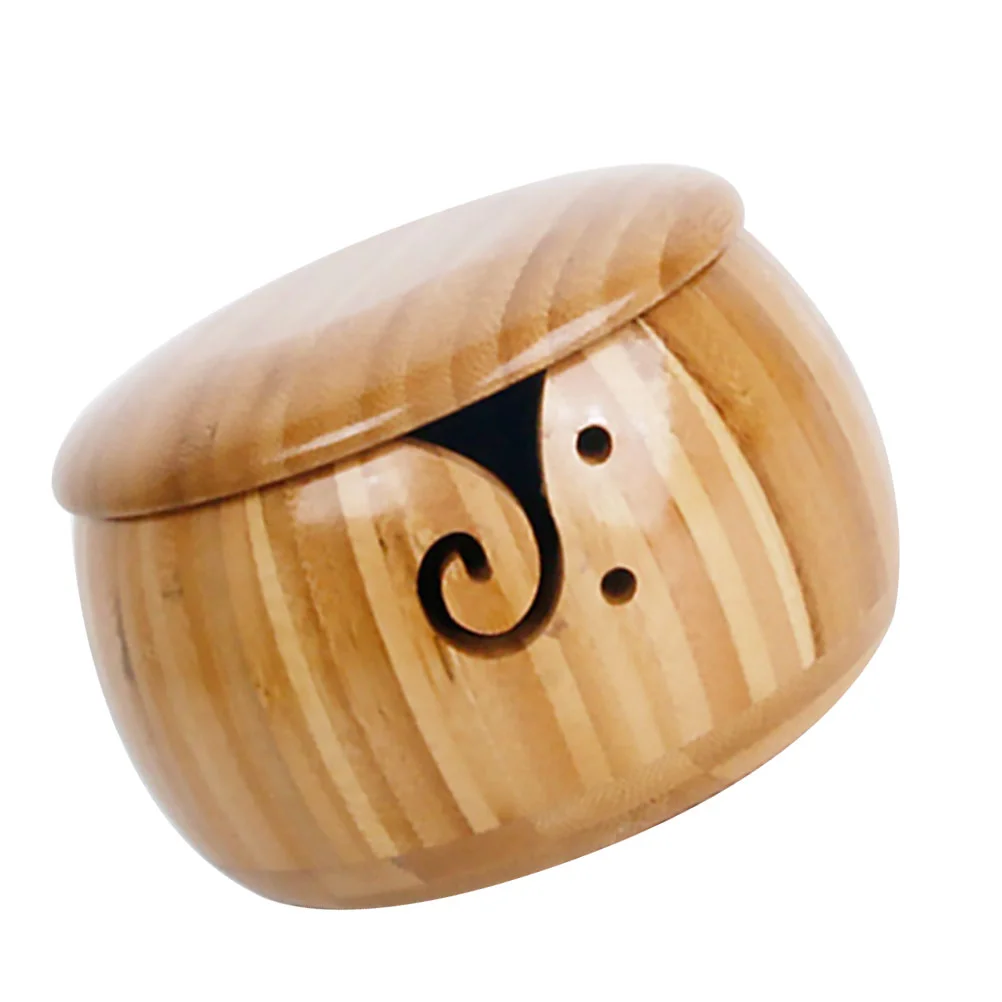 

Wooden Yarn Bowl Creative Storage Bowl Bamboo Fashionable Wooden Yarn Knitting Accessory with Cover (Flat Cover)