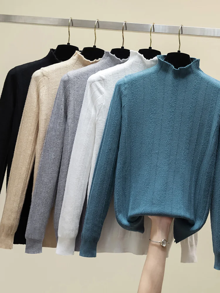 

Hot Sale 2023 Basic Loose soft solid color turtleneck Sweater Pullover Women Casual Long Sleeve chic bottom Sweater Female Jumpe