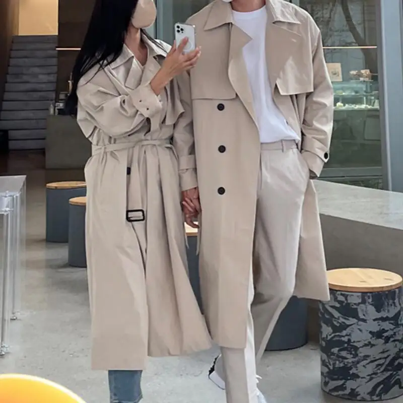 

Spring and Autumn Men's New Personalized Custom Plus Size Fashion Casual Double Breasted Mid-Length Windbreaker Jacket