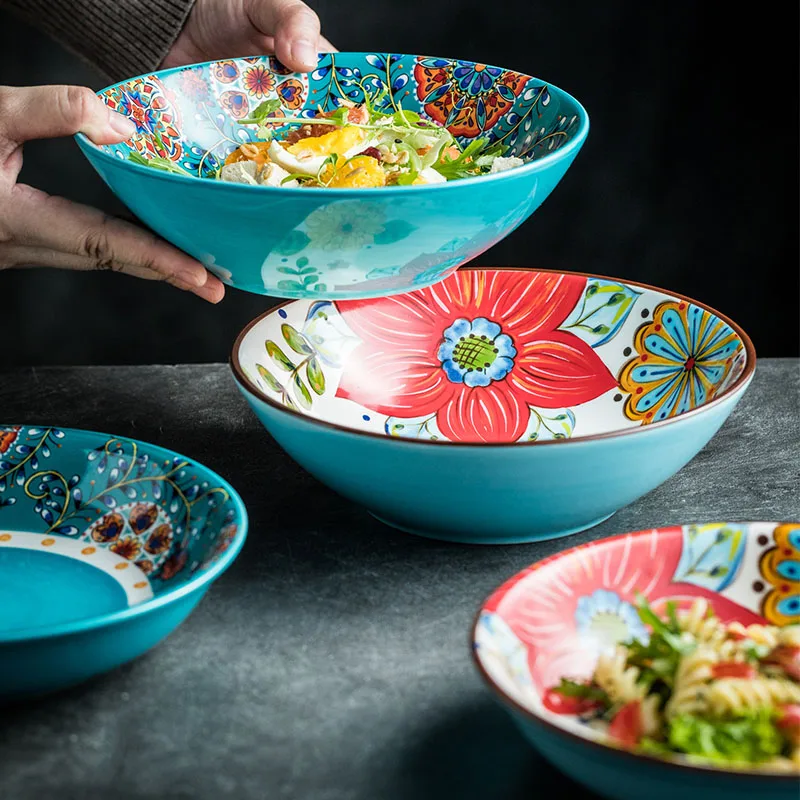 

Export ceramic hand painted tableware noodles bone soup bowl porcelain deep salad fruit plate microwave household tableware