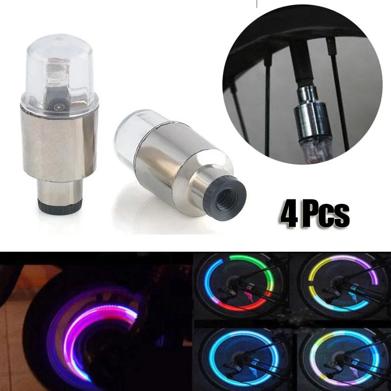 Фото 4 шт. RGB LED-подсветка для колес автомобиля, многоцветные лампы для шин велосипеда, неоновые LED-фонари на вентиль, аксессуары для автомобиля №1
