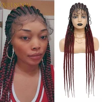 Synthetic Full Lace Front Cornrow Box Braided Wig with Baby Hair Ombre Red Brown Blonde Braids Lace Frontal Wigs for Black Women
