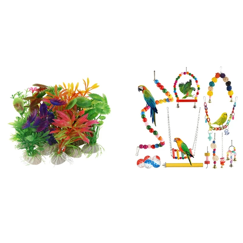 

10 смешанных искусственных аквариумных рыбок, водные растения, пластиковые украшения и 15 упаковок, игрушки для птиц и попугаев