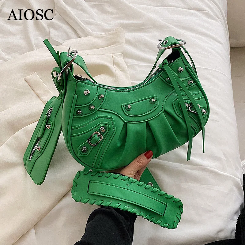 

AIOSC Cool Rivet Crossbody Bag Fashion Messenger Bag Travel Vacation Daily Shoulder Bags Trendy Girl Women's Bag PU Handbag