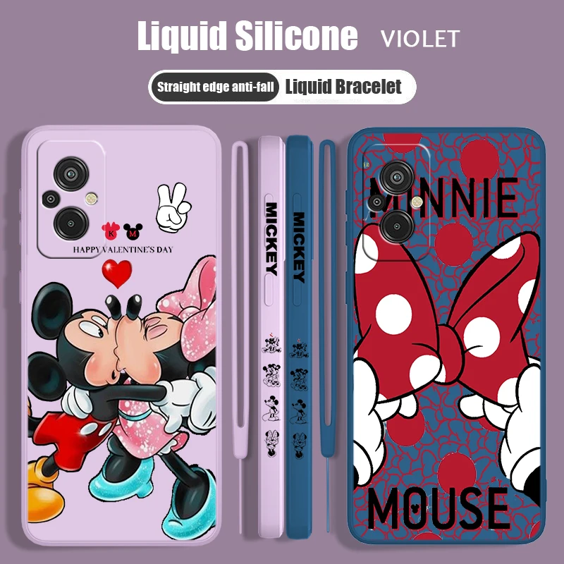 

Disney Mickey Minnie For Redmi 12C 11A 10C 10X 9T 9C 9AT 9A 8A Plus Prime Liquid Left Rope Silicone Phone Case