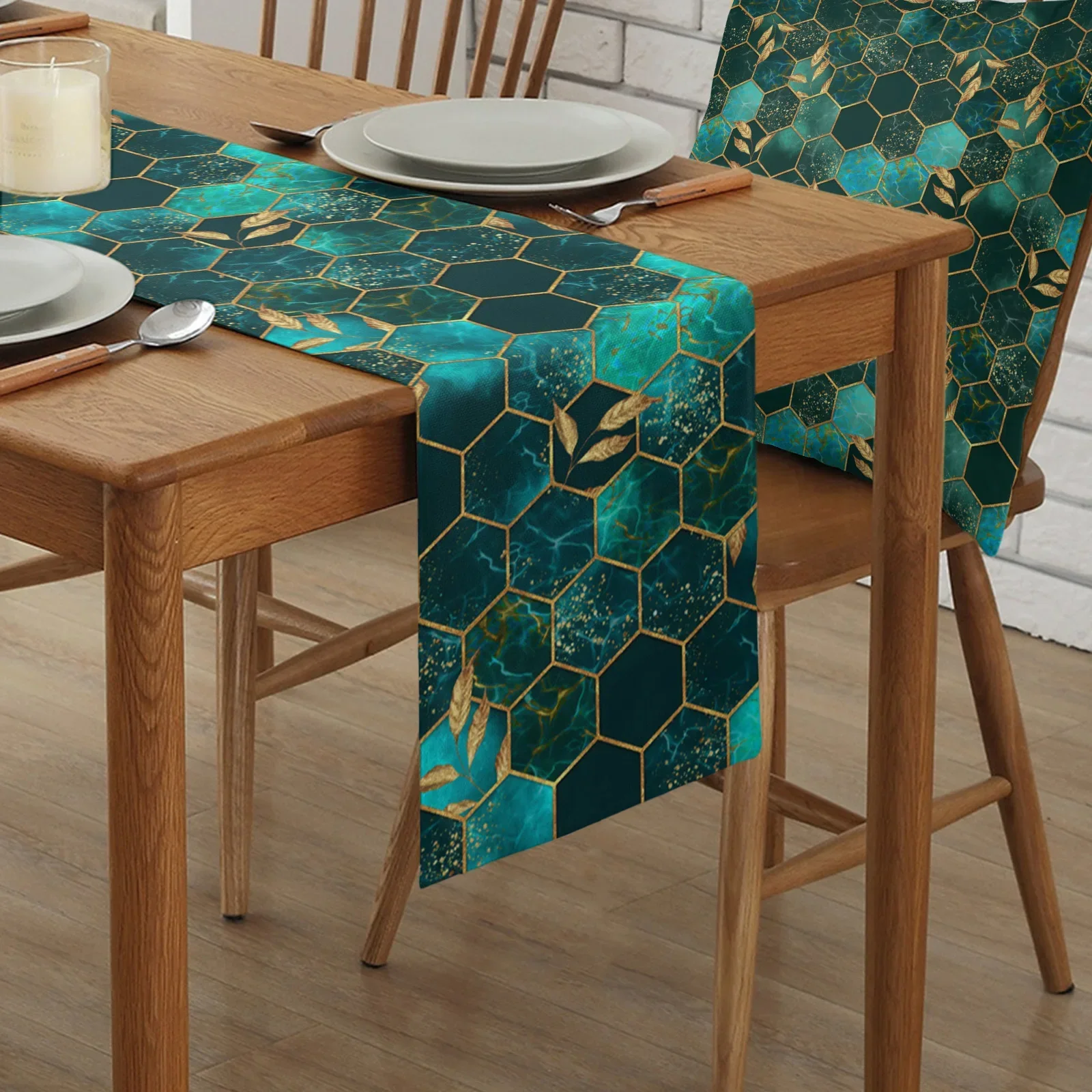 Мраморная сотовая текстура зеленая льняная дорожка для стола украшение