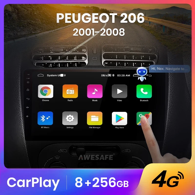 AWESAFE PX9 8 + 128G carplay android авто радио coche con pantalla для Peugeot 206 2001-2008 2 din Авторадио GPS трек