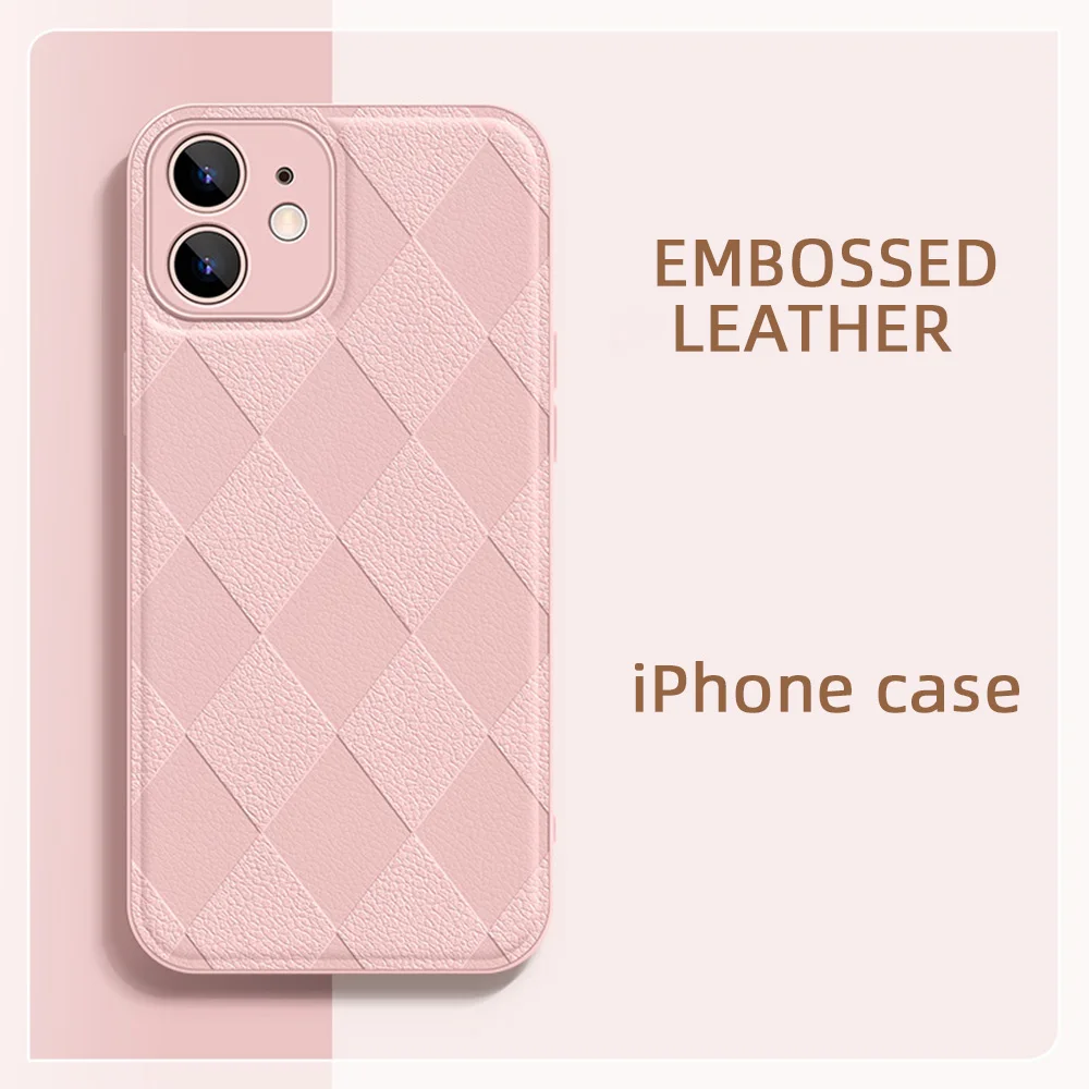 

New Embossed Leather Texture Phone Case For iPhone 13 12 11 Pro Max Mini XS XR X XS Max SE 7 8 Plus Shockproof Dropproof Cover