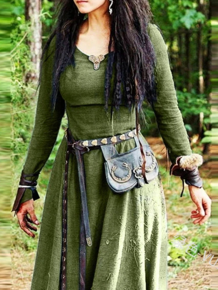 Medieval Long Sleeve Maxi Dress Women Robe Vintage Fairy Elven Dress Renaissance Celtic Viking Gothic Clothing Fantasy Ball Gown