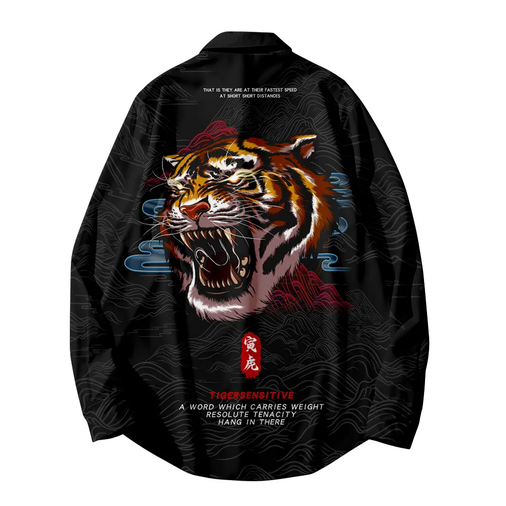 

Футболка мужская с длинным рукавом, модная рубашка в стиле Харадзюку, удобная повседневная сорочка с 3D принтом тигра, Y2K, весна-лето 1