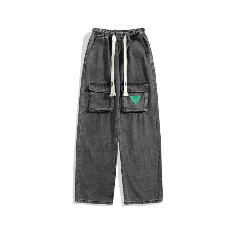 DEEPTOWN Pocket Cargo Jeans Men Straight Denim Workout Pants Hip Hop Classic Fashion Trousers Male Black Blue Spring Autumn