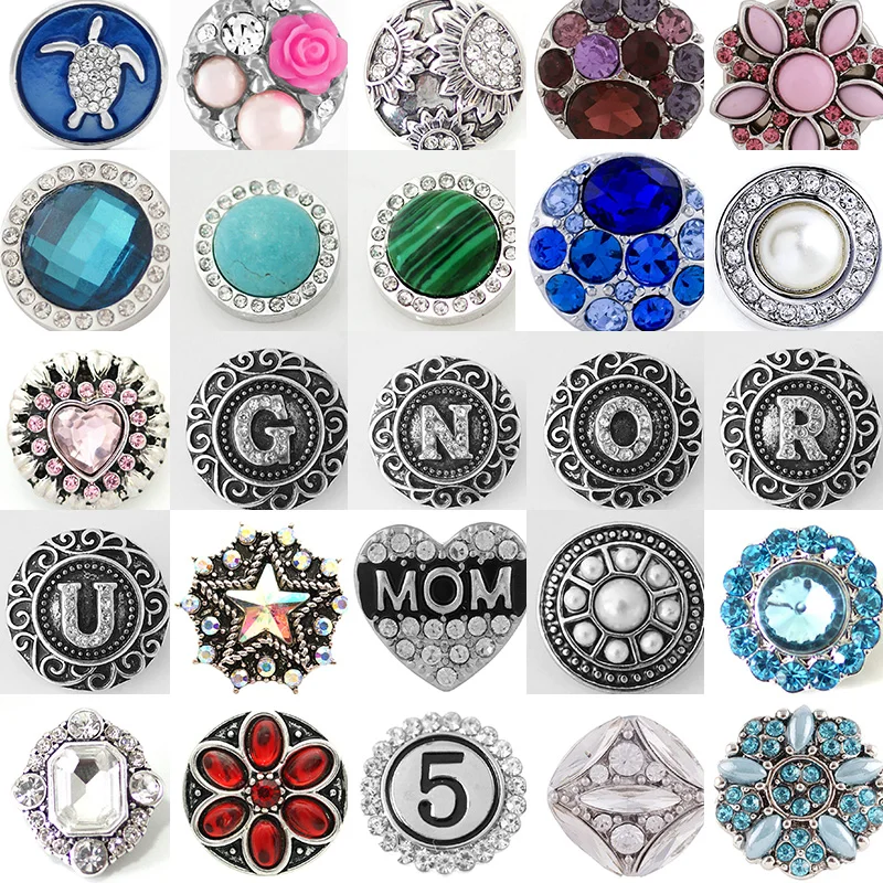 

K0012 цветок алфавит любовь кристалл драгоценный камень 18 мм металлические кнопки ювелирные изделия DIY браслет