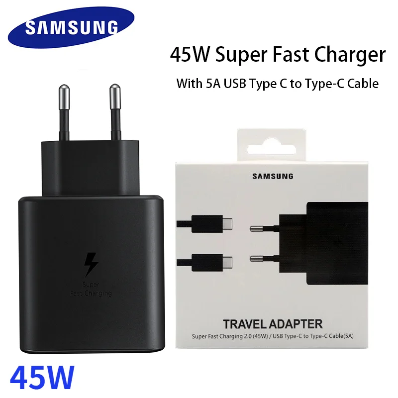

45W Super Fast Charger Original Samsung EP-TA845 Quick Adapter PD USB-C Cable For Galaxy S21 S20 Ultra Note 20 10 + 5G A91 A81