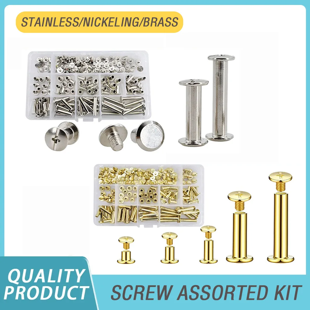 

Крестообразные гвозди, альбомные заклепки, винты Chicago, набор в ассортименте, кнопки, кожаный ремень, металлические рабочие заклепки для книг, гайки