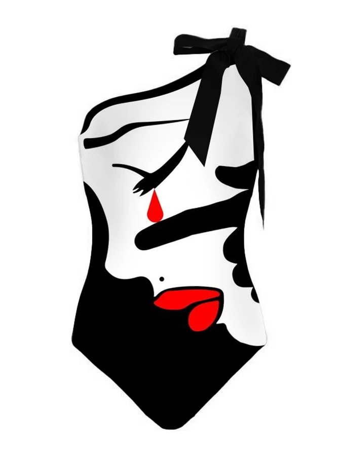 Fashion Women Swimming Set Artistic Abstract Swimsuit Vintage Bathing Suit Summer Beachwear