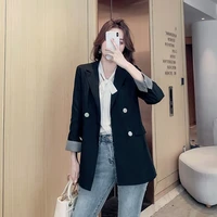 2021 spring and autumn new womens black high end temperament loose suit jacket short casual suit top