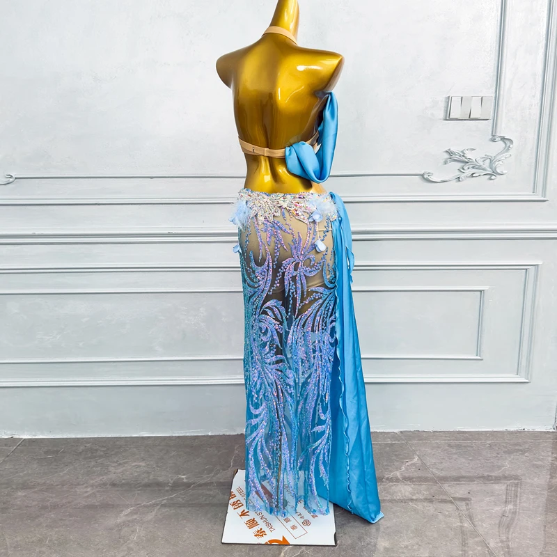 Костюм BellyDance женское высококачественное роскошное атласное платье со стразами