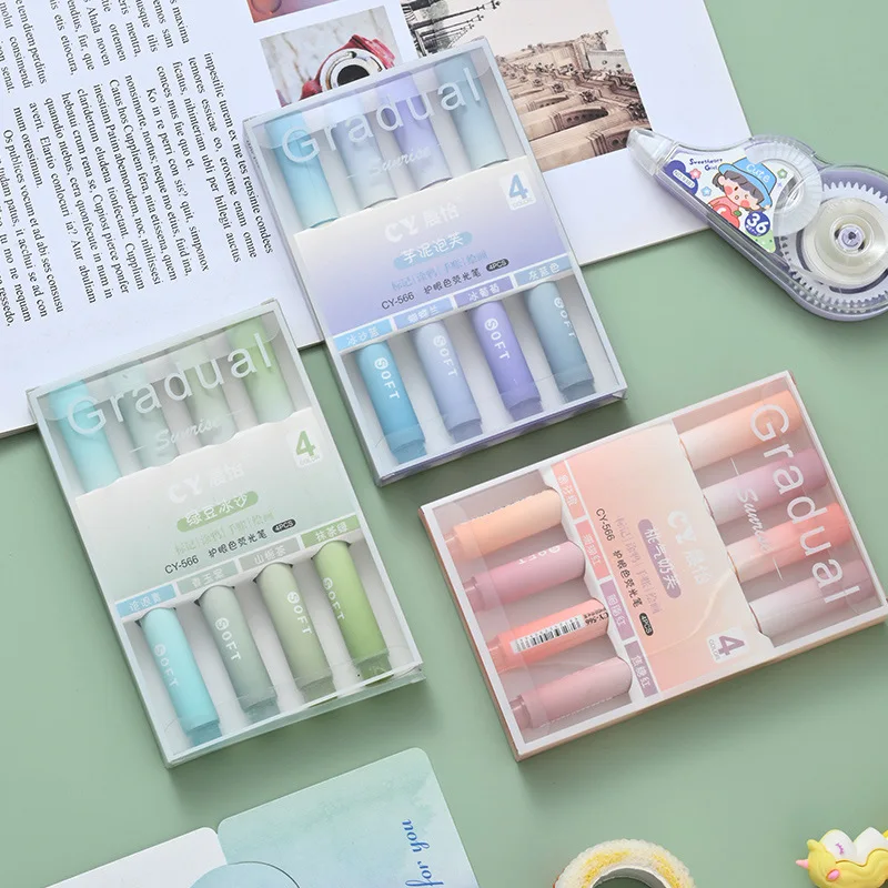 

4 Sets Kawaii Color Highlighter Pens Large-capacity Pastel Marker Pen Graffiti Art Drawing Marking School Office Stationery