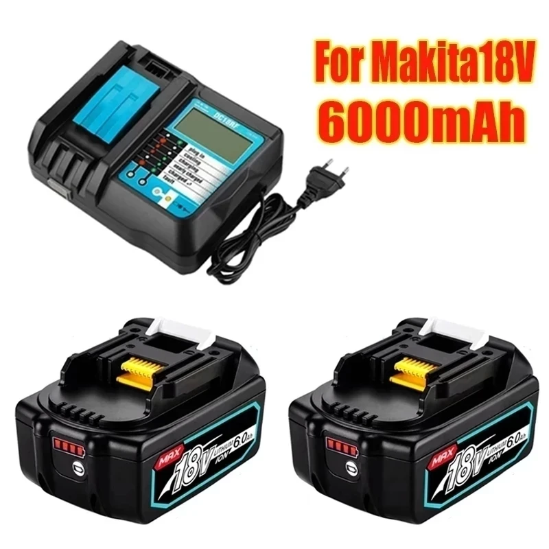 

Rechargeable Battery BL1860B 18V 6000mAh Backup Battery For Makita 18VBL1860 BL1840 BL1850 Cordless Drill With DC18RF 3A Charger
