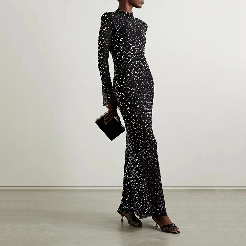 Женское Двухслойное вечернее платье Элегантное Длинное со стразами y2k весна 2024