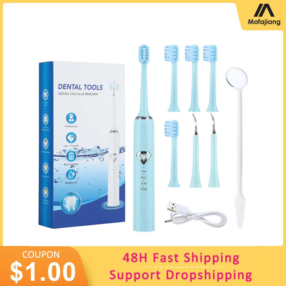 

8 in 1 Electric Toothbrush Sonic Dental Scaler Teeth Whitening kit Tooth Whitener Calculus Tartar Remover Tools Stain Cleaner
