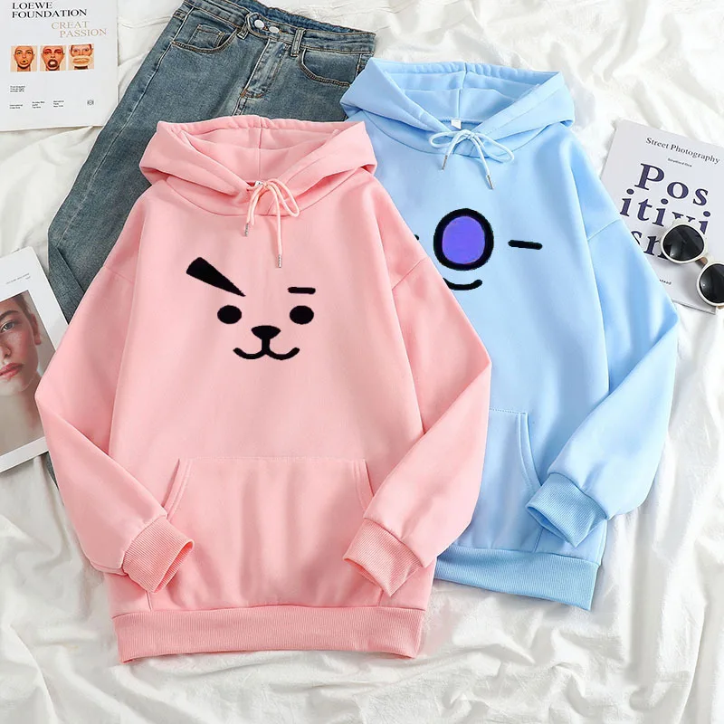 

2022 Winter Women Kpop Bangtan Boys Cartoon Hooded Y2K Casual Hoodie Couple Sweatshirt Oversize Autumn Sport Cotton Outfit Wear