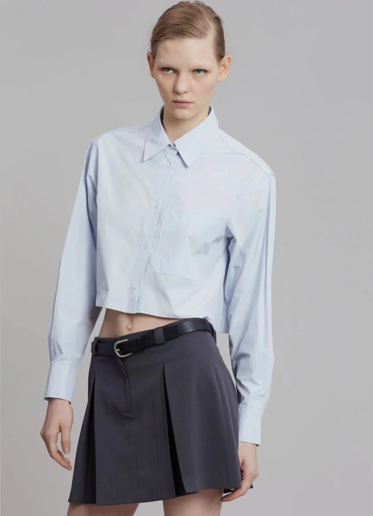 

Women High Waist Short Section Navel Long-sleeved Blouse