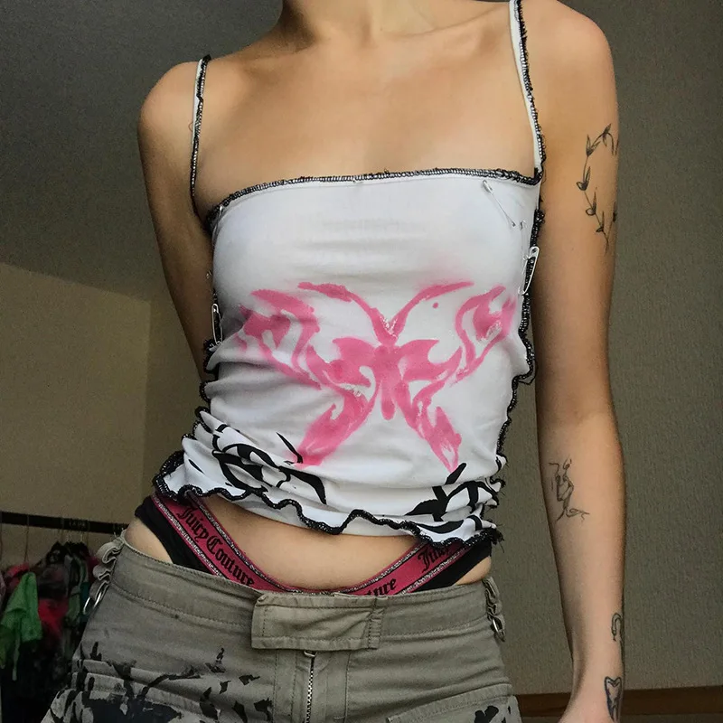 

Fairy Grunge Butterfly Print Cropped Tops Y2k Streetwear Women Clothes Aesthetics Camisole Graphic Tanks