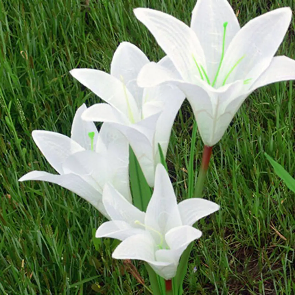 

4 Lily Flower Style Outdoor Solar Powered Stake Lights Changing LED Decorative Lights for Garden Backyard