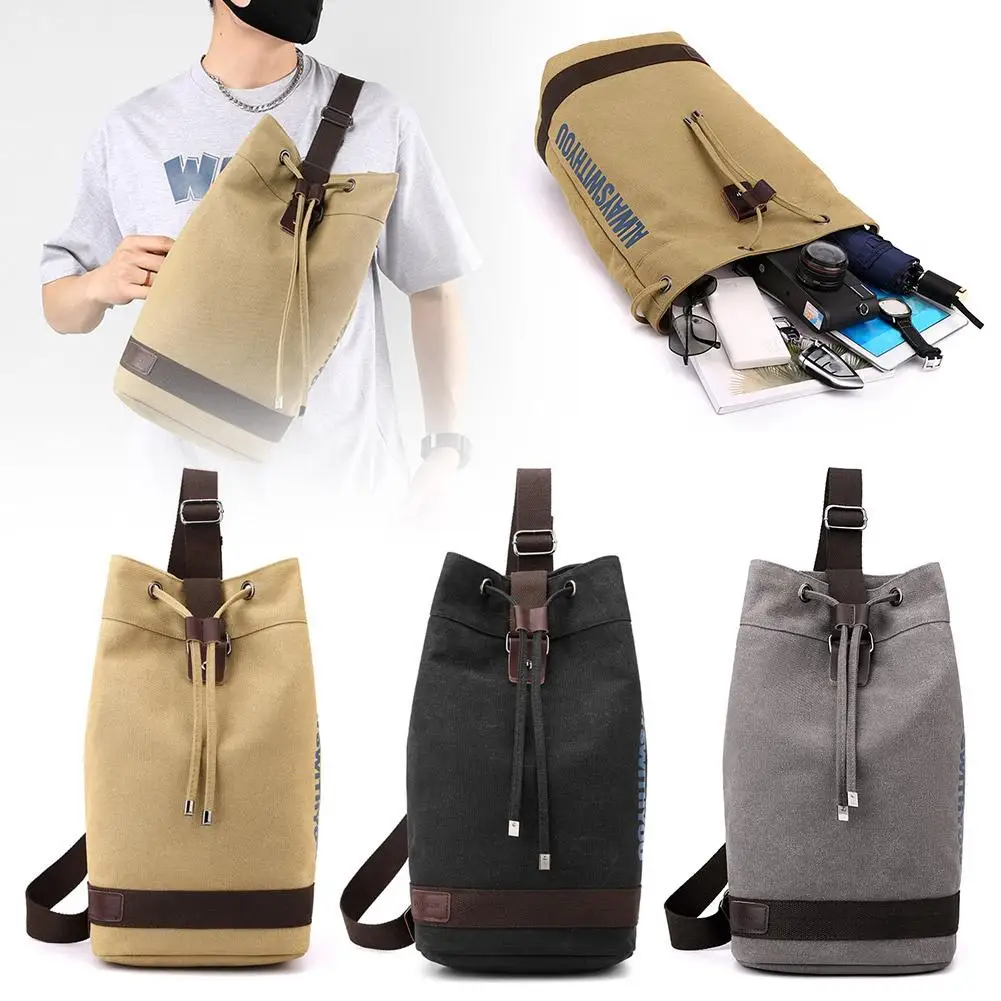 

Холщовый рюкзак для мужчин, вместительный компактный мужской ранец на шнурке, модный школьный портфель в стиле унисекс, S7Q7