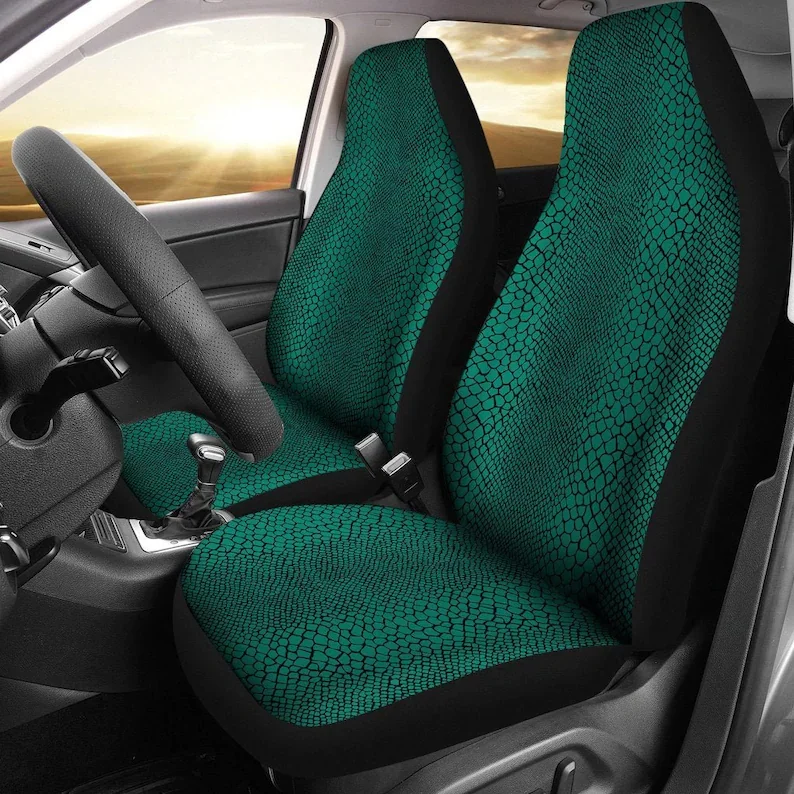 

Teal and Black Reptile Lizard Snake Skin Scales Pattern Car Seat Covers Set Protectors Universal Fit For Car and SUV Bucket Seat