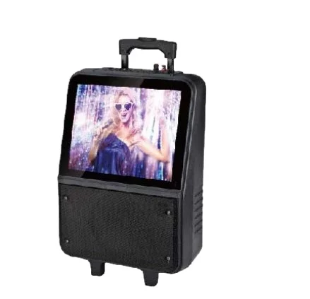 

New Trending 8 inch bass 14.3 inch HD screen portable trolley video speaker supporting MP3 MP4 MP5 WAV RMVB DAT MKV