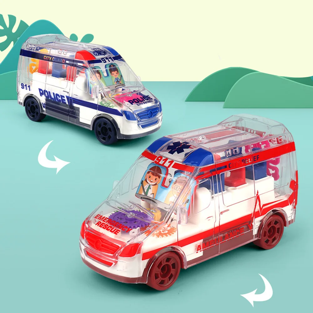 

Transparent Gear Toy Car Electric Light Music Ambulance Police Car for Kid Toys Car Toys Gifts for Boys and Girls JAN88