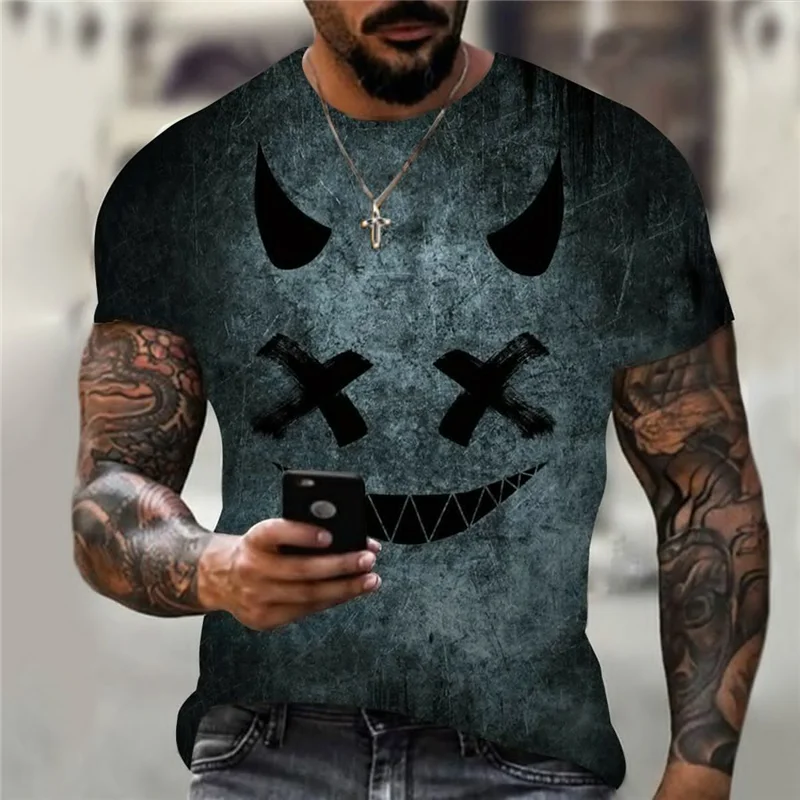 

New Oversized T Shirt For Men Casual Short Sleeve Hip Hop Smiling Face Print Plus Size Tee Shirt Mens T-shirt Top