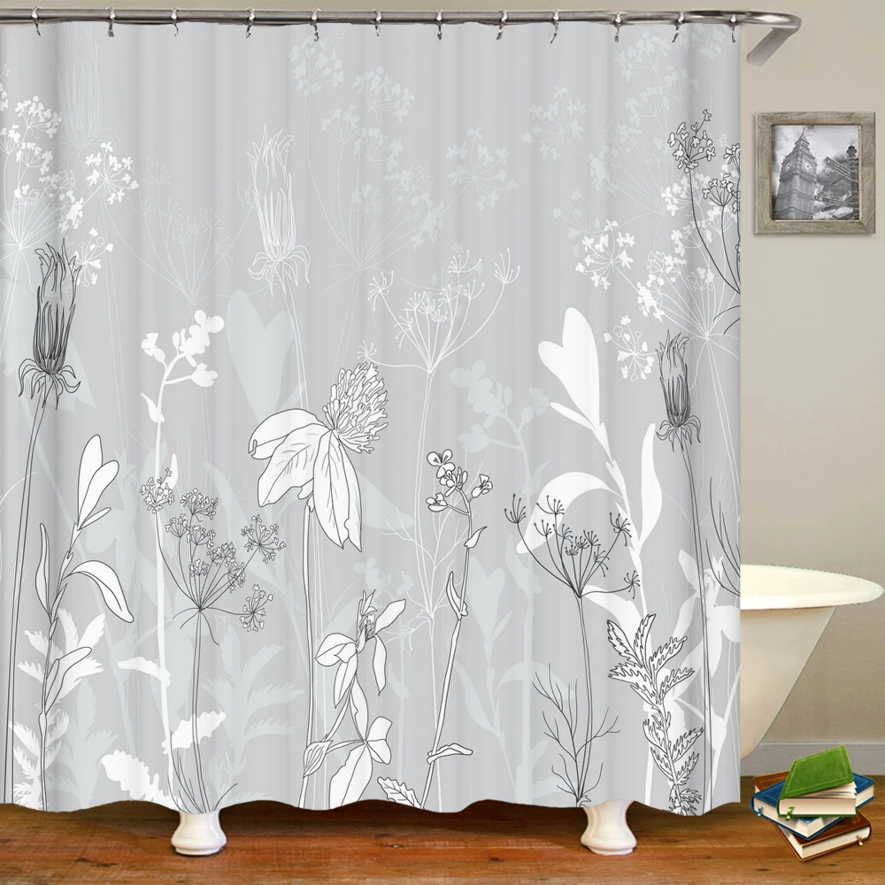 

Plants Leaves Printed Shower Curtain Bathroom Waterproof Shower Curtains for Bathroom Curtain with Hooks Bathroom Access