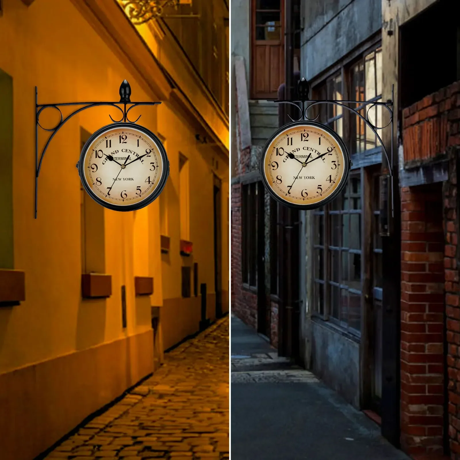 Двусторонняя поездная станция водонепроницаемые настенные часы для сада ретро