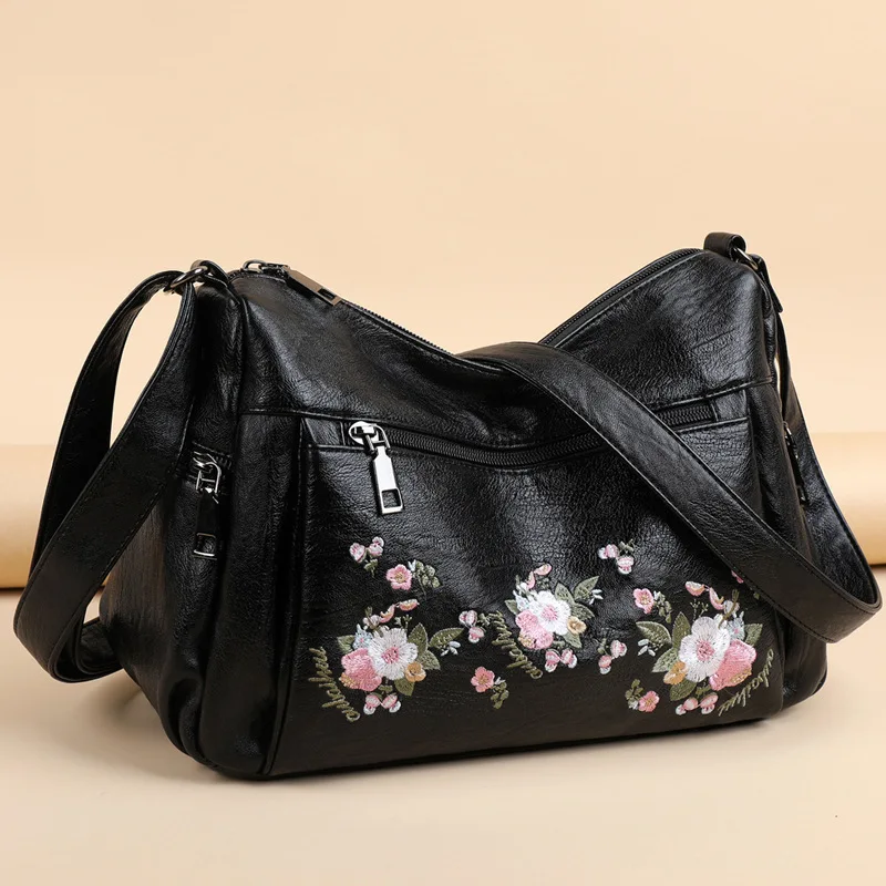 Vintage Women Soft PU Leather Messenge Crossbody Large Capacity Tote Bags Multi Pocket Shoulder Bag 2022 Female Retro Handbag