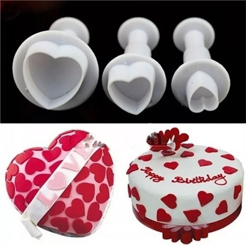 

2022New 3Pcs/Set Love Heart Shape Cookie Plunger Cutter Biscuit Paste Cupcake Toppers Mold Christmas Cake Decorating Tool