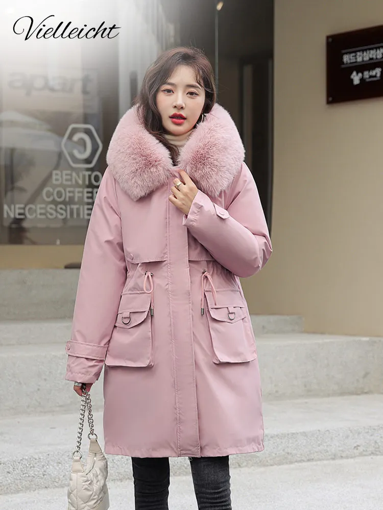 

Vielleicht 2023 New Down Cotton Padded Fur Hooded Parkas Long Winter Jacket Women -30 Degrees Thick Warm Coat Female Outerwear