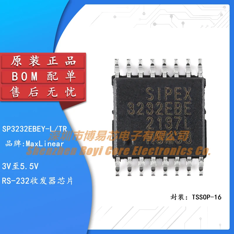 

Original authentic SP3232EBEY-L/TR TSSOP-16 3V to 5.5V RS-232 transceiver chip.