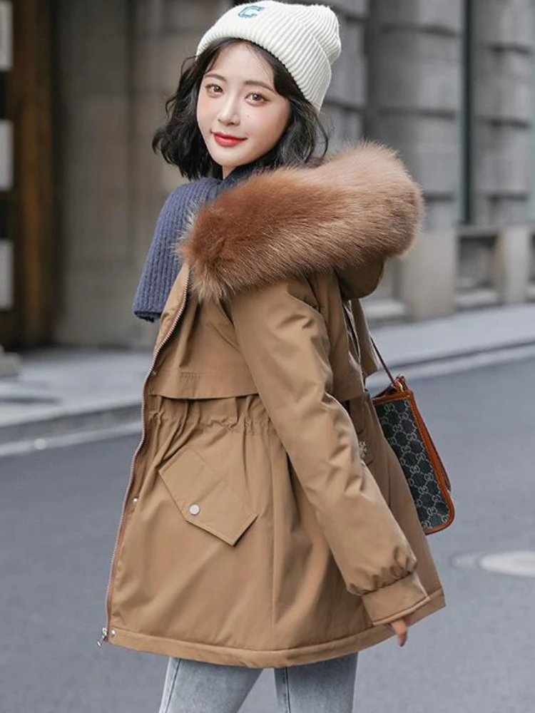 Winter Jacket Women Parkas 2022 New Fur Collar Snowsuit Fashion Long Sleeve Loose Korean Coats Hooded Female Clothing