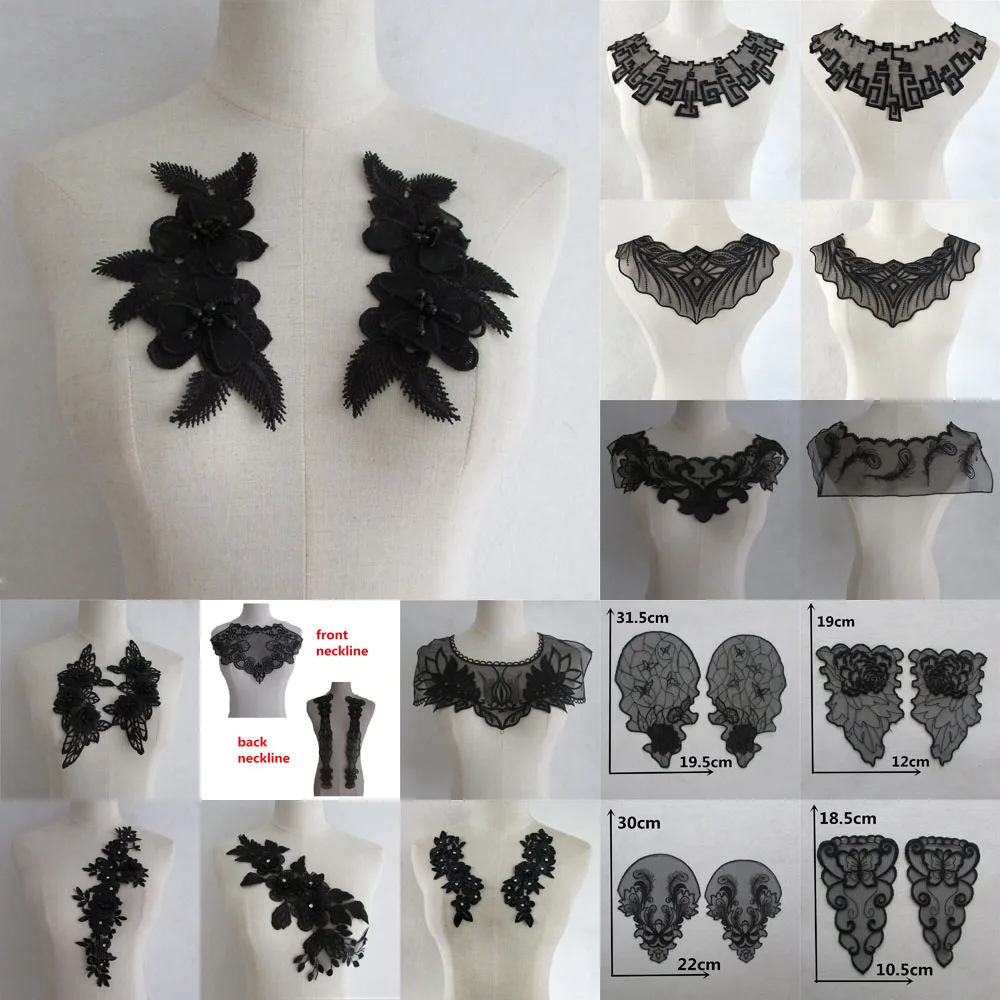 

High Quality Black Organza Lace Collar Embroidery Applique DIY Lace Fabric Neckline Sewing Decoration Ladies Clothing Accessory