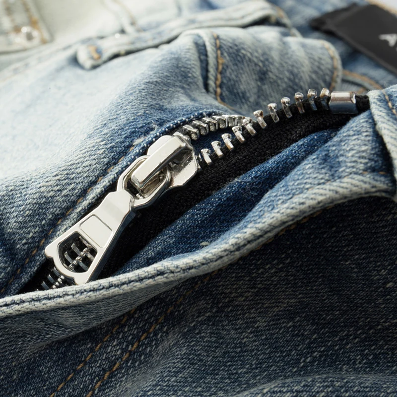 High Street Fashion Men Jeans Retro Washed Elastic Stretch Skinny Ripped Jeans Men Paisley Patched Designer Hip Hop Brand Pants