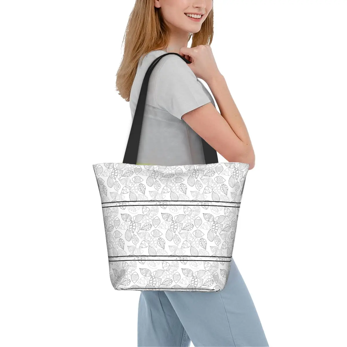 

Сумка-шоппер с принтом листьев и графическим рисунком, модная дамская сумочка-тоут из полиэстера, школьные женские сумки